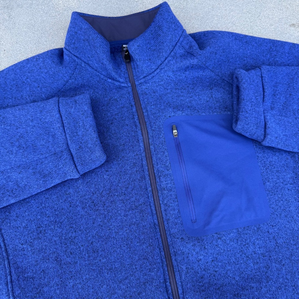 Uniqlo Mens Fleece Full Zip Jacket Blue Marl Knit Sherpa Lined Size Large